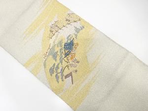 綴れ地紙に時代風景模様織出し名古屋帯